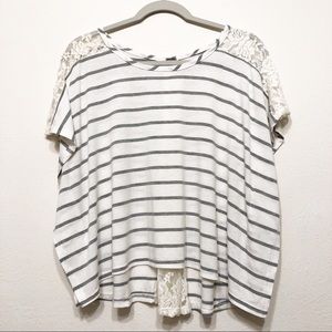 Poof! White w/ Gray Stripes & White Lace Detail